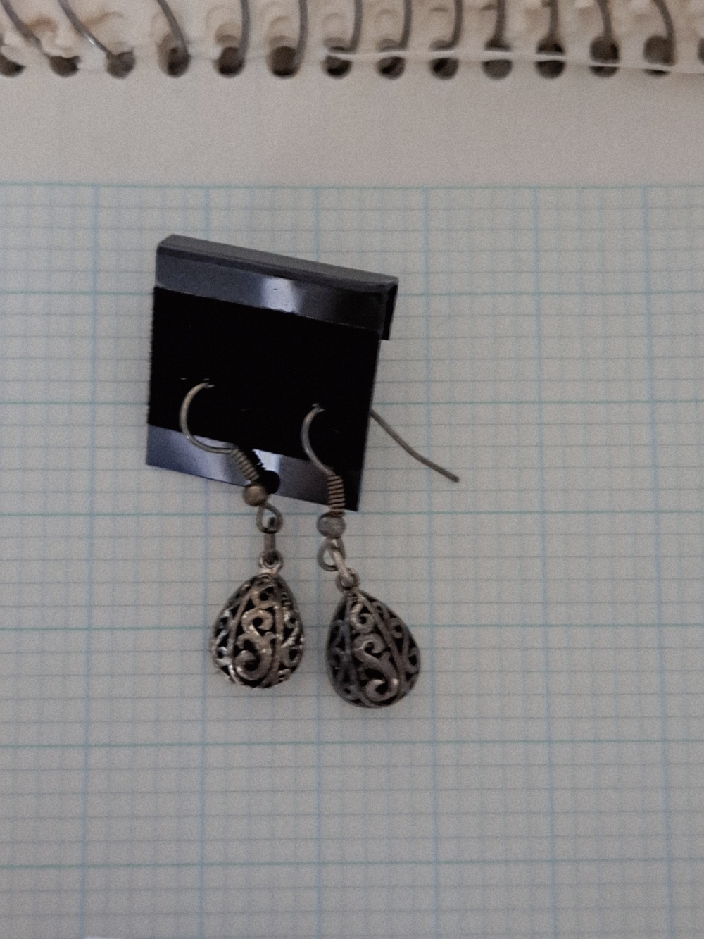 Filigree Teardrop Dangle Earrings - Silver Tone